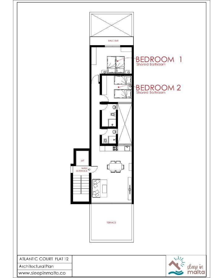 F12 Room 1, Private Room Two Single Beds Shared Bathroom In Shared Flat Msida Exterior photo